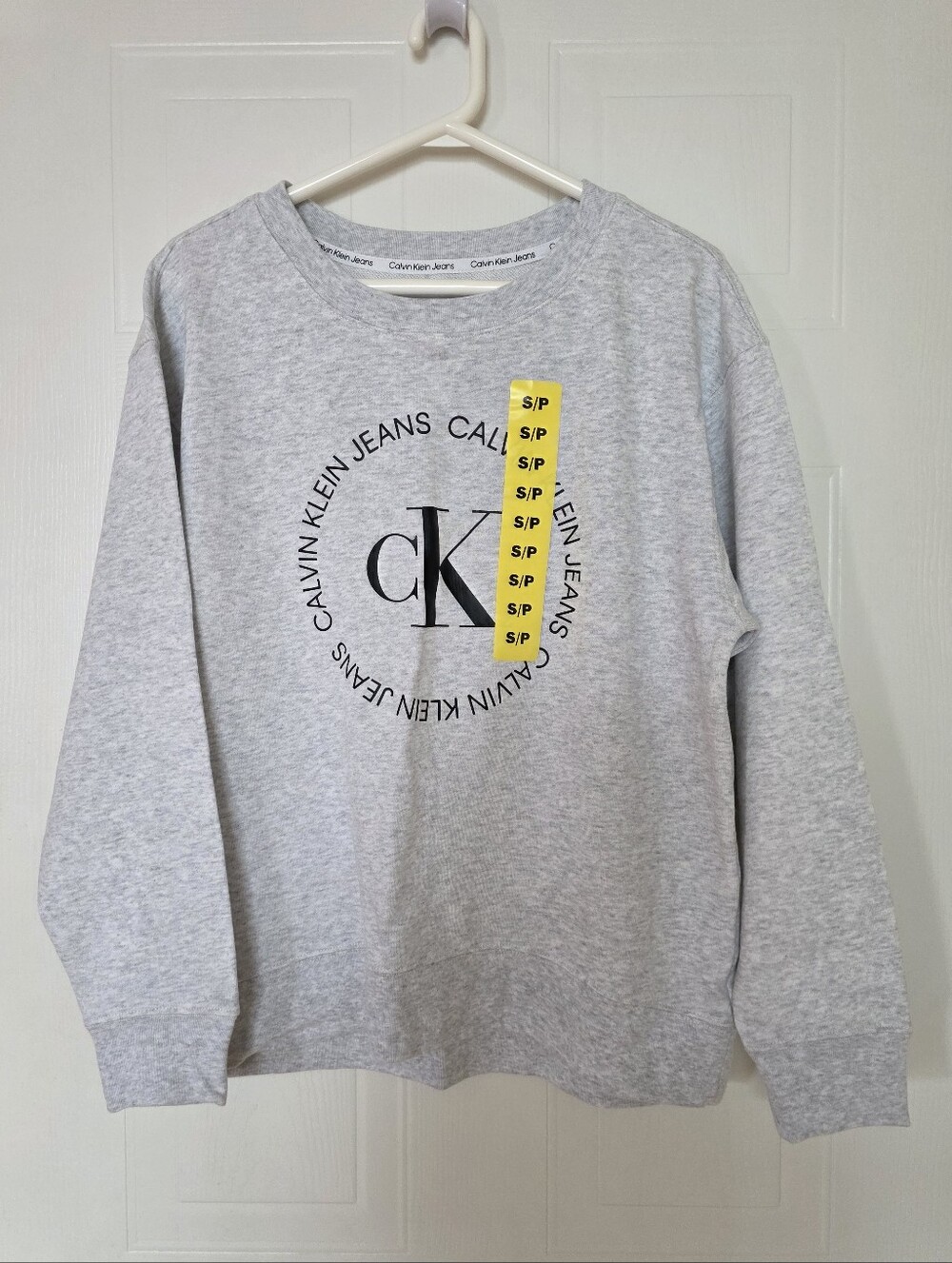 Calvin Klein CK Logo Crewneck Sweatshirt, Small, Light Gray